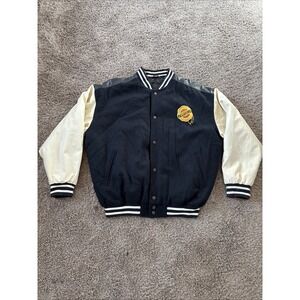 Y2K Chrysler Varsity Jacket XL Wool‎ Faux Leather Logo Back Snap Button Bomber
